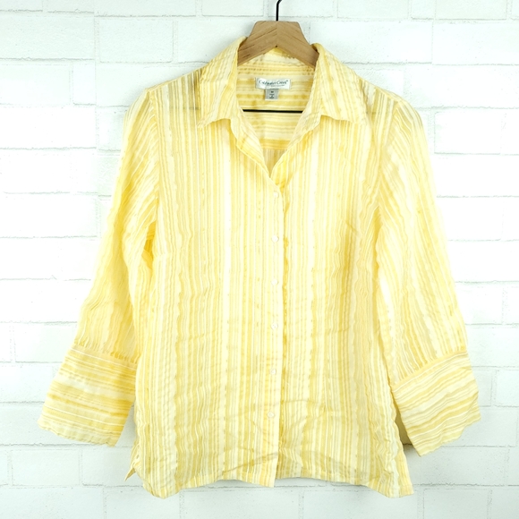 3/$25 Coldwater Creek stripe button up top Size M - Picture 1 of 6